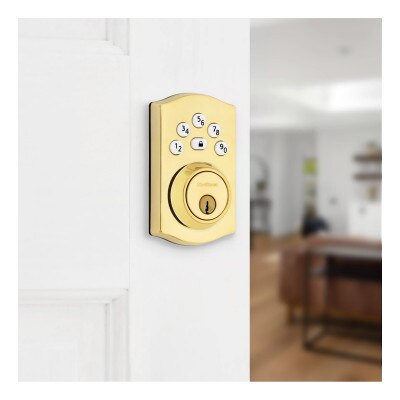 Kwikset Powerbolt 240 Traditional Keypad Electronic Lock, Lifetime Polished Brass